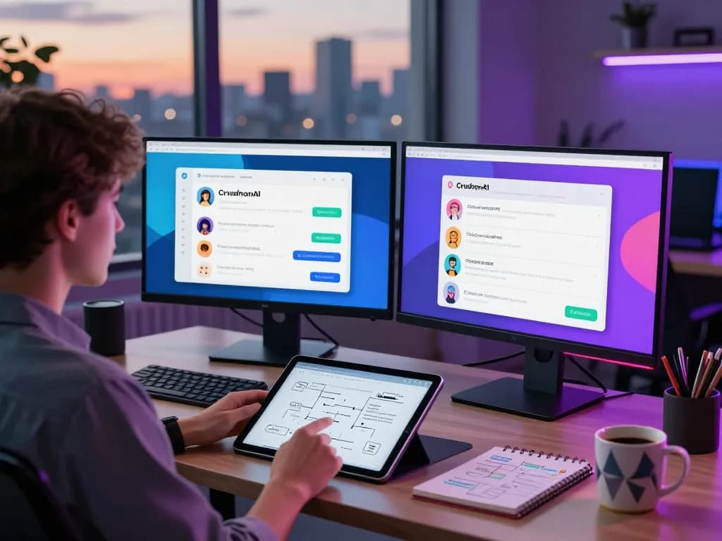 Interactive CrushonAI chatbot interface showcasing dynamic user experience in a vibrant tech workspace.