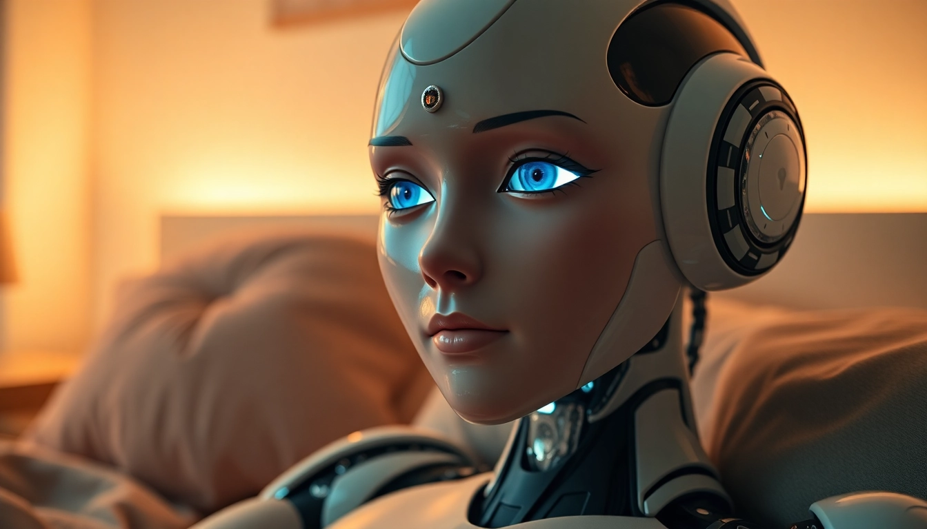 Innovative sex bot with lifelike features in a cozy bedroom setting.