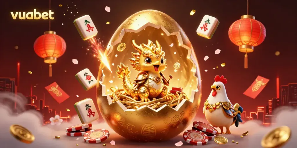 Engage in thrilling gambling experiences with vuabet, where a golden dragon and poker chips create a captivating scene.