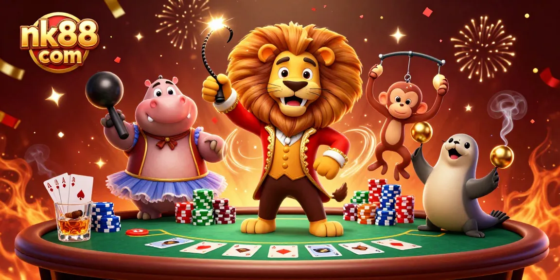 Experience the excitement at nk88 com with this vibrant casino scene showcasing lively characters and classic gaming elements.