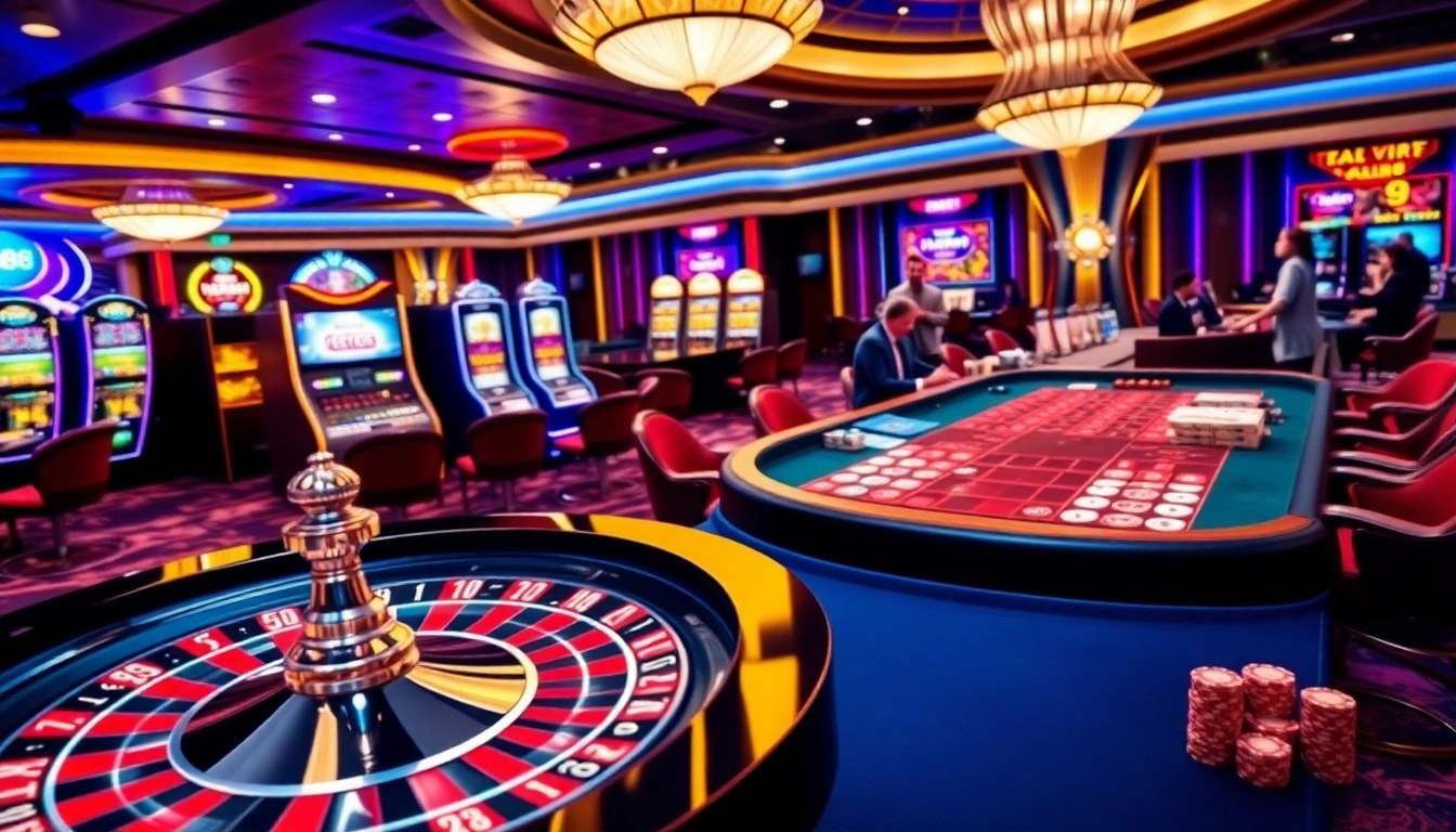 Exciting casino scene featuring roulette and poker, representing TV88's gambling platform.