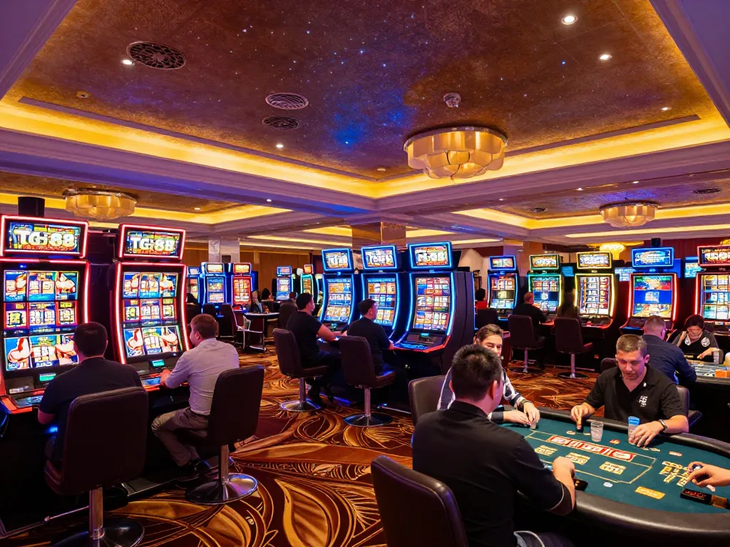 Players enjoying thrilling games at TG88 Casino, capturing the vibrant atmosphere of excitement and winning.