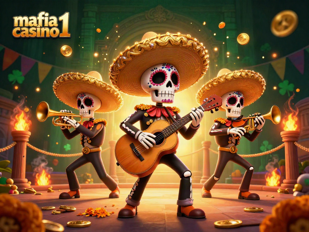 Experience the vibrant celebration of mafia casino 1 with a lively mariachi band in a festive casino setting.