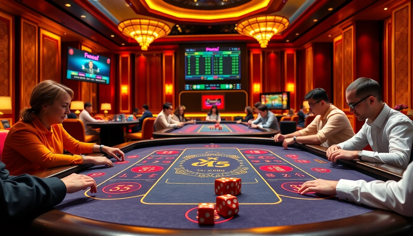 Exciting Tài Xỉu MD5 casino scene with players engaging at a vibrant gaming table.