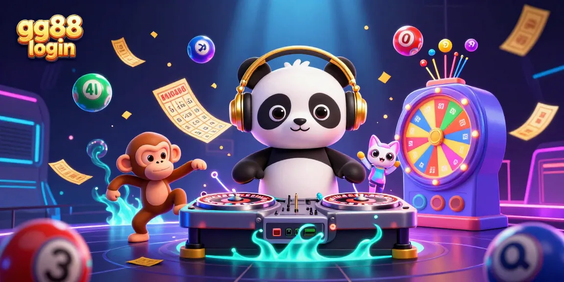 Spin into action with gg88 login amidst vibrant casino characters and games.