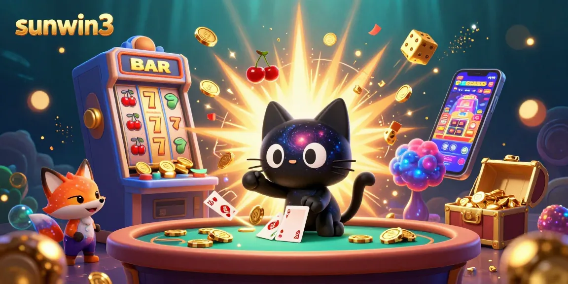 Experience the thrilling world of sunwin3 with an explosive casino scene featuring a captivating black hole cat and colorful fox.