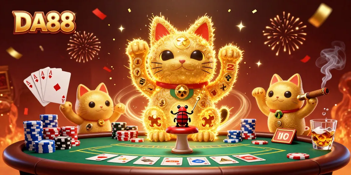 Experience luck and excitement with DA88’s captivating casino symbols in a vibrant scene.